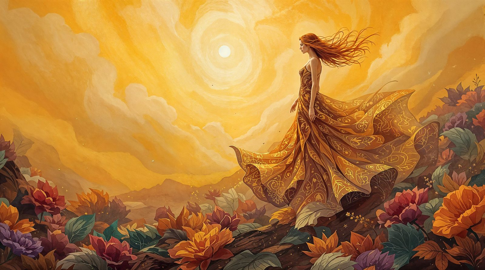 Impressionistic Dance of Golden Splendor on a Volcanic Mount...