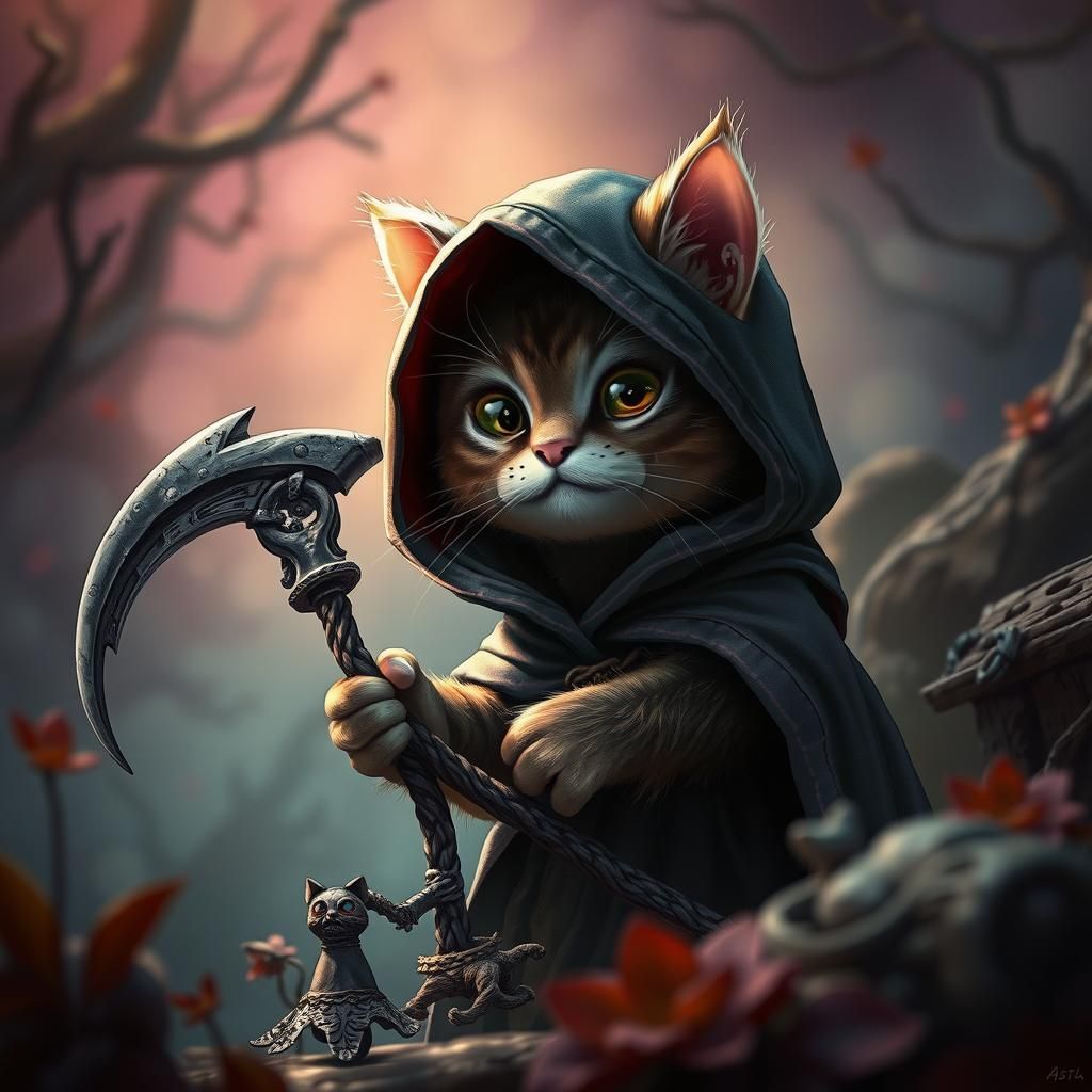 Cute Grim Reaper Cat in Fantasy Matte Painting