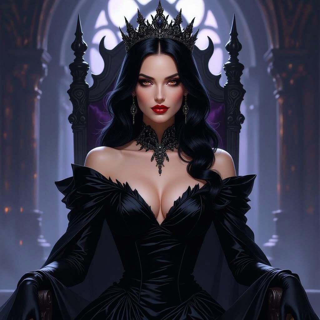Evil Obsidian Queen in Dark Fantasy Digital Painting