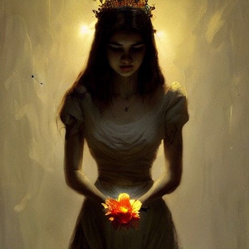 Sinister Flower Princess in Dark Room Realism