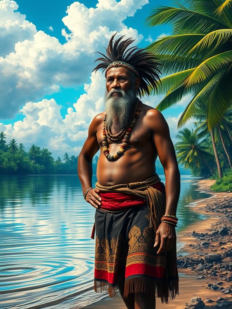 Serene Riverbank Scene with Rugged Datu