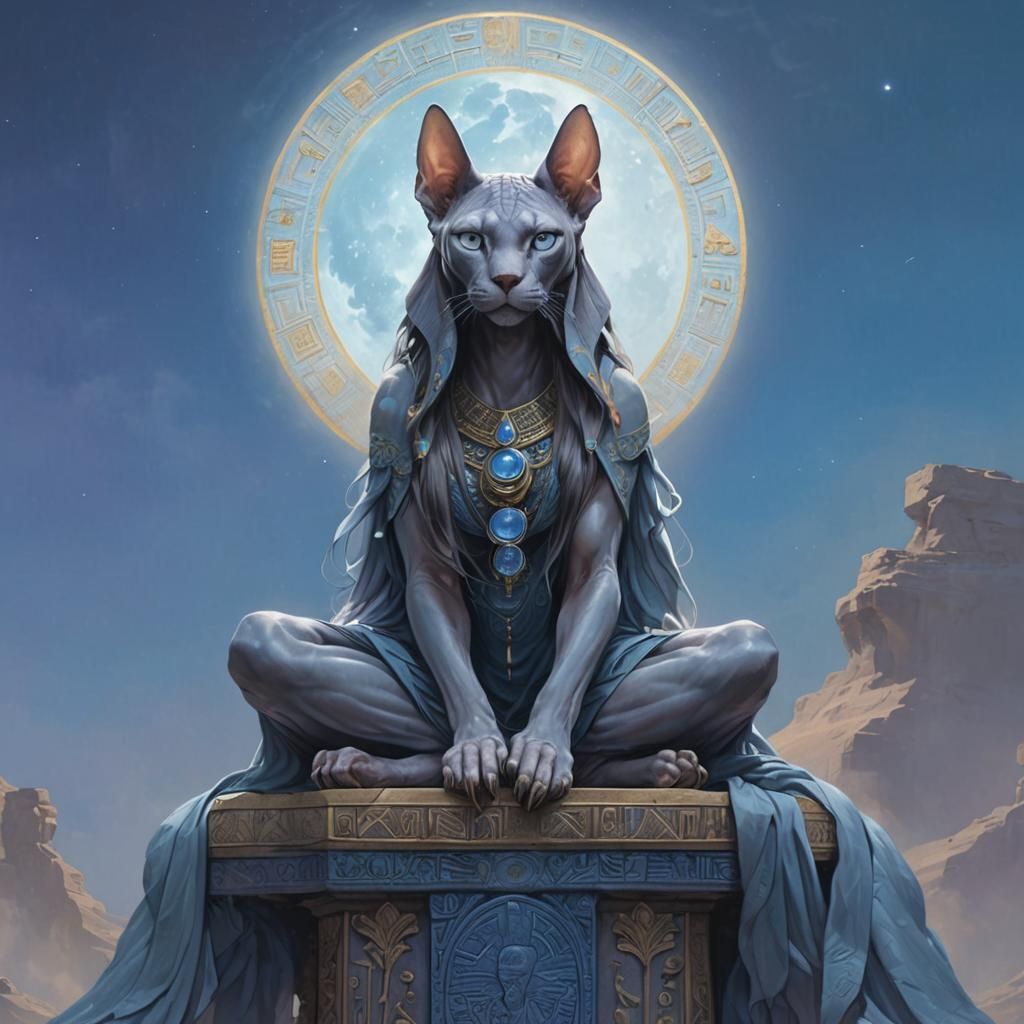 Regal Sphynx Woman on Ancient Pedestal