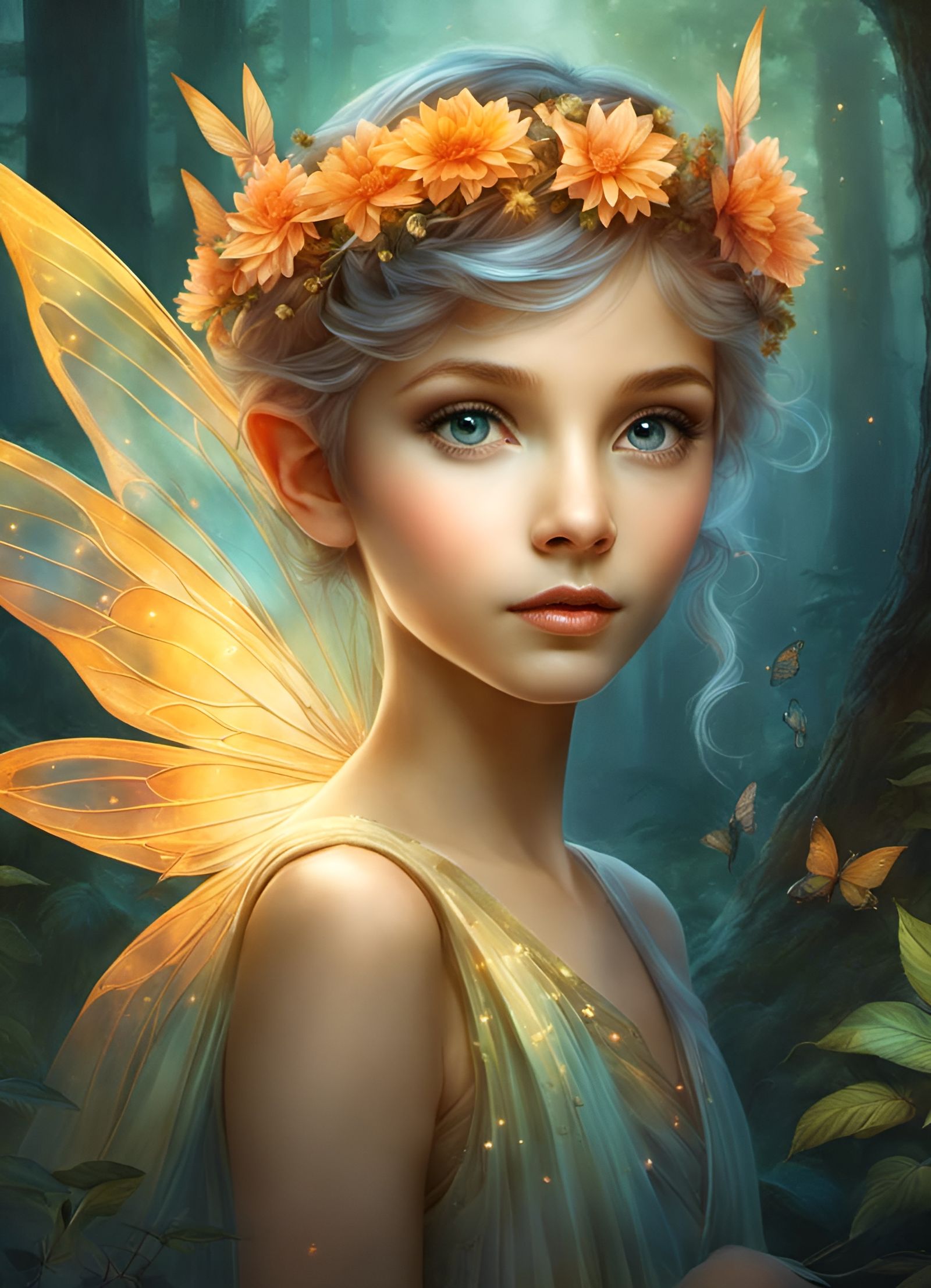 Opalescent Sunset Pixie Fairy in Forest Photo