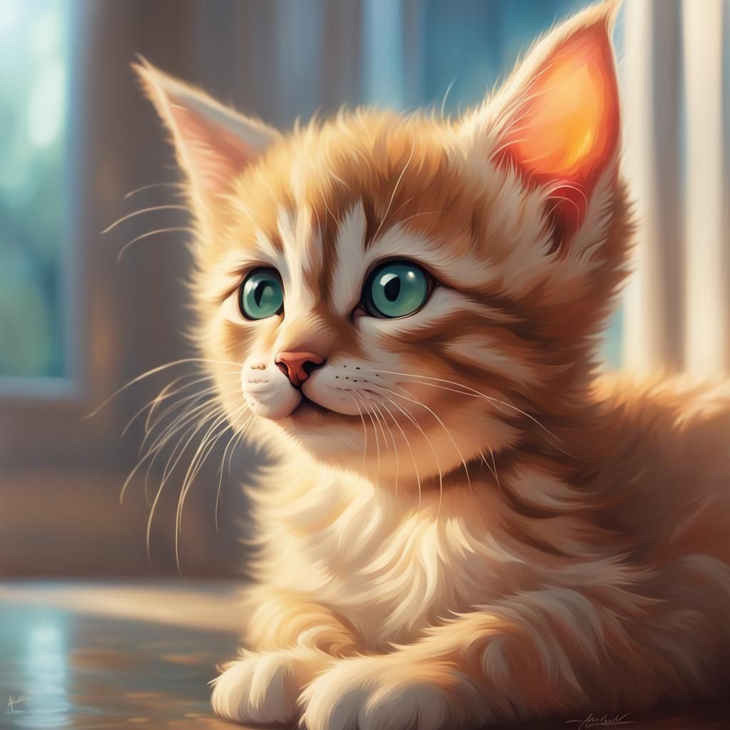 Hyperrealistic Kitten Portrait with Playful Tail
