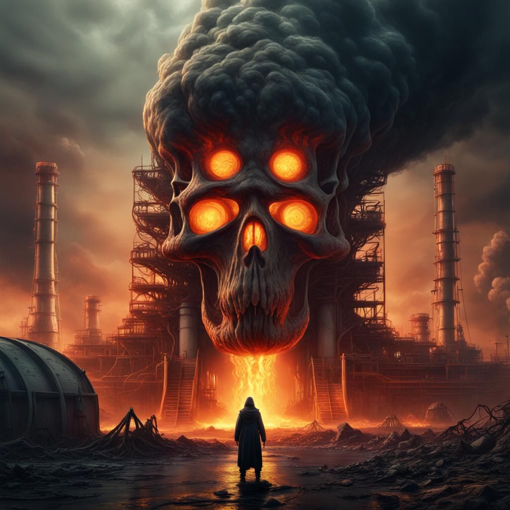 Death Stands Before Nuclear Meltdown in Detailed Matte Paint...