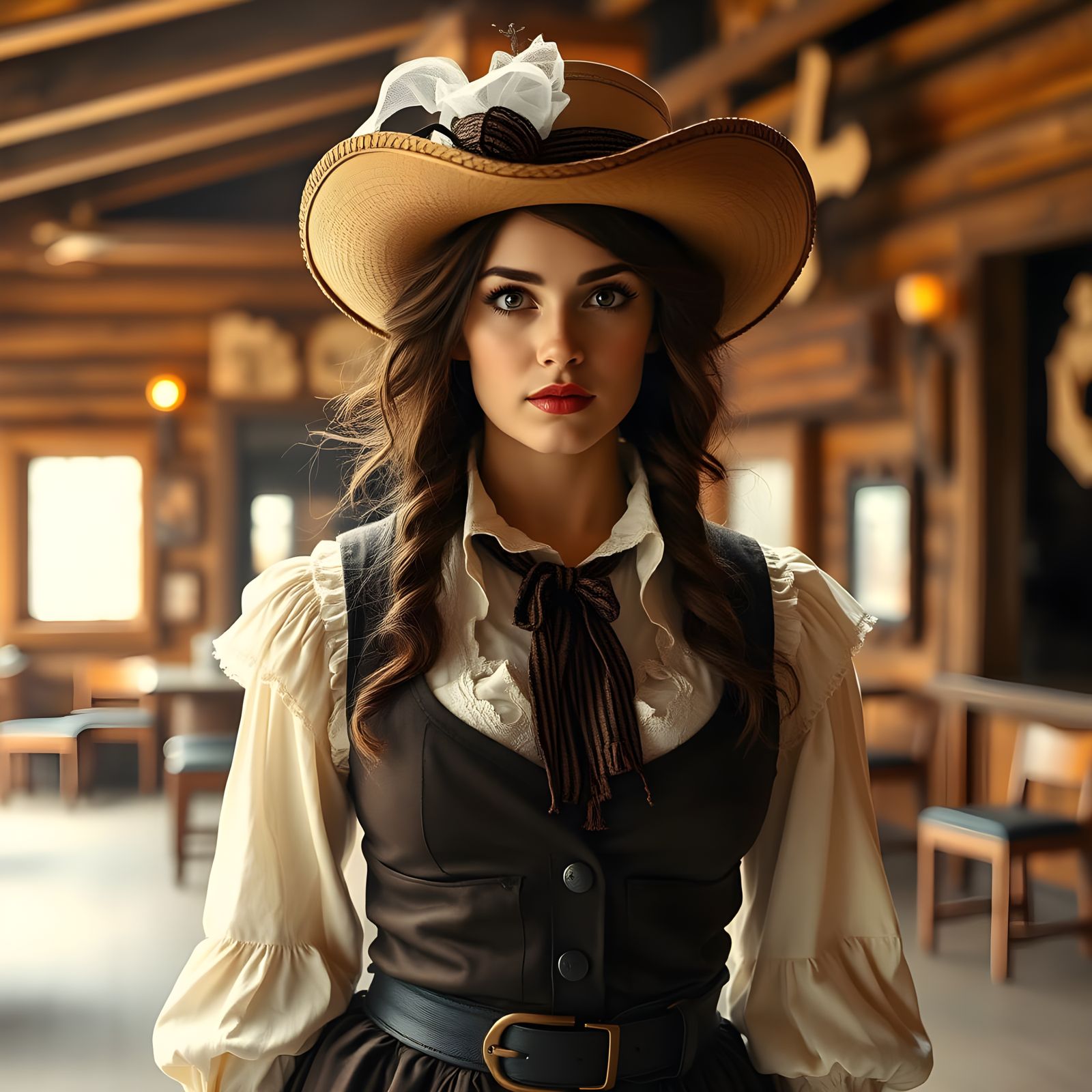 Elegant Lady in a Wild West Saloon Scene