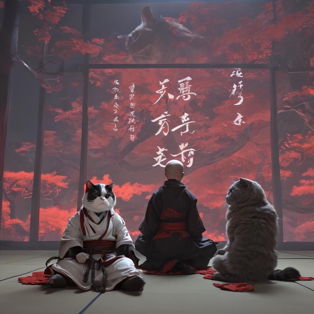 Samurai Meditates Before LCD Screen in Dark Fantasy Art