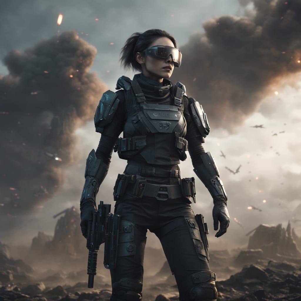 Cyberpunk Warrior in High-Tech Studio