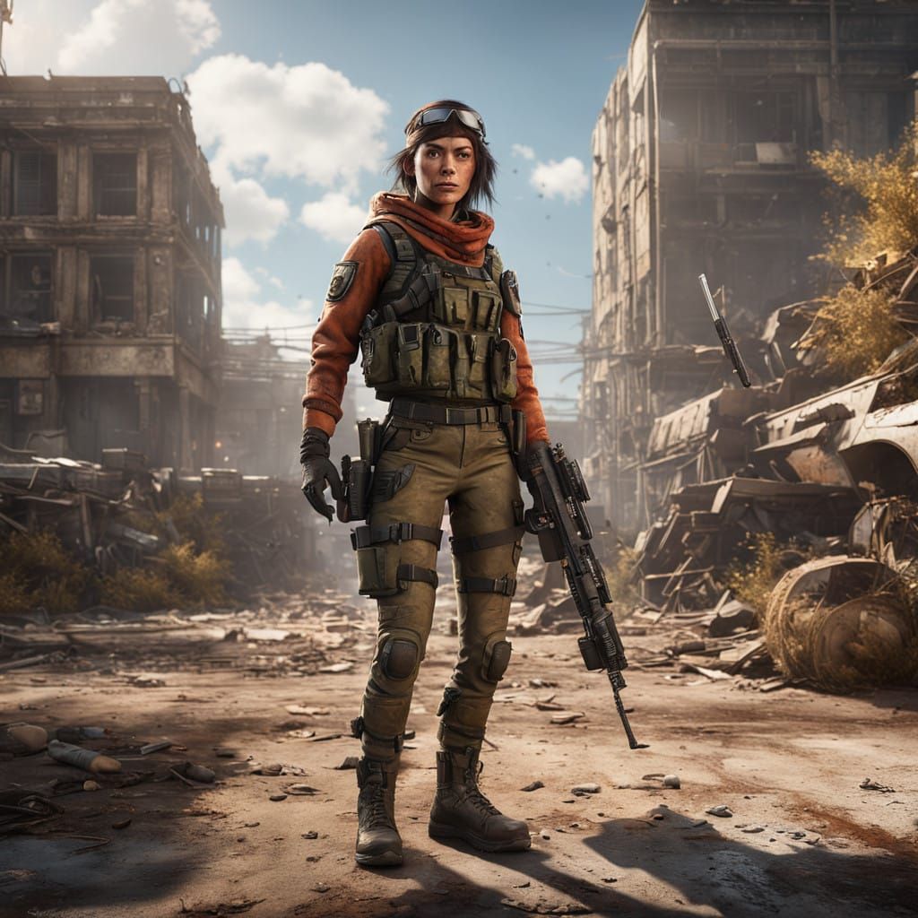 Gritty Survivalist Heroine in Post-Apocalyptic Key Art