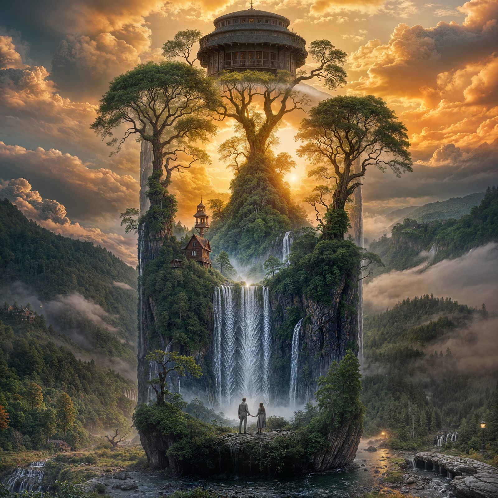 Bottled Miniature World with Sunset