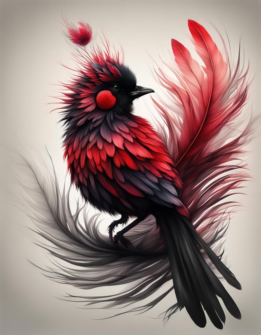 Striking Fluffy Bird in Surreal Alcohol Ink Style