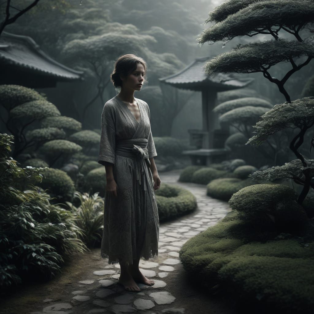 Timeless Japanese Garden in Monochrome