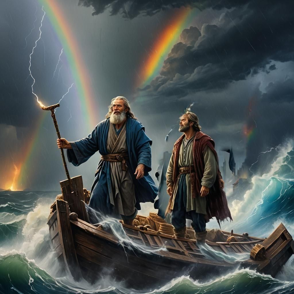 Noah and Moses on the Ark During the Flood