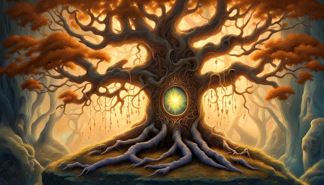 Mystical Tree with Glowing Runes: Fantasy Art