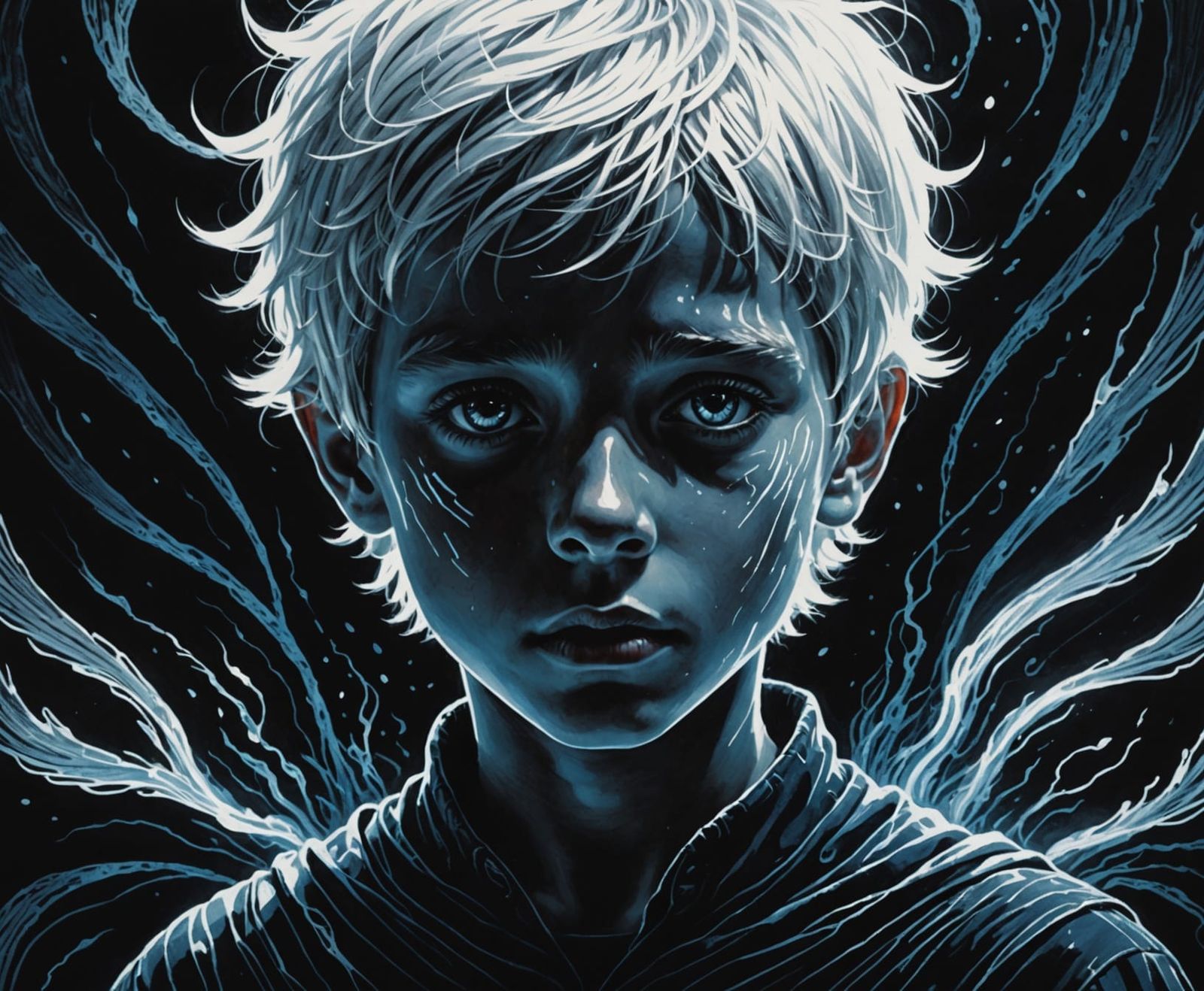 Spectral Child in Ethereal Scratchboard Art