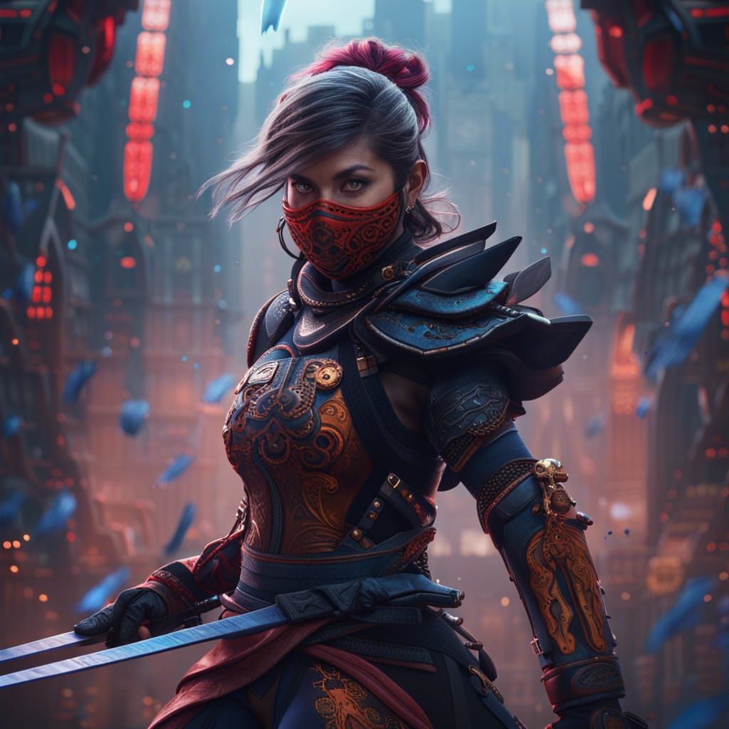 Futuristic Ninja Warrior Woman in Detailed Digital Art