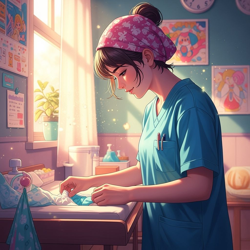 Teenage Caregiver's Gentle Moment in Hyperrealistic Anime St...