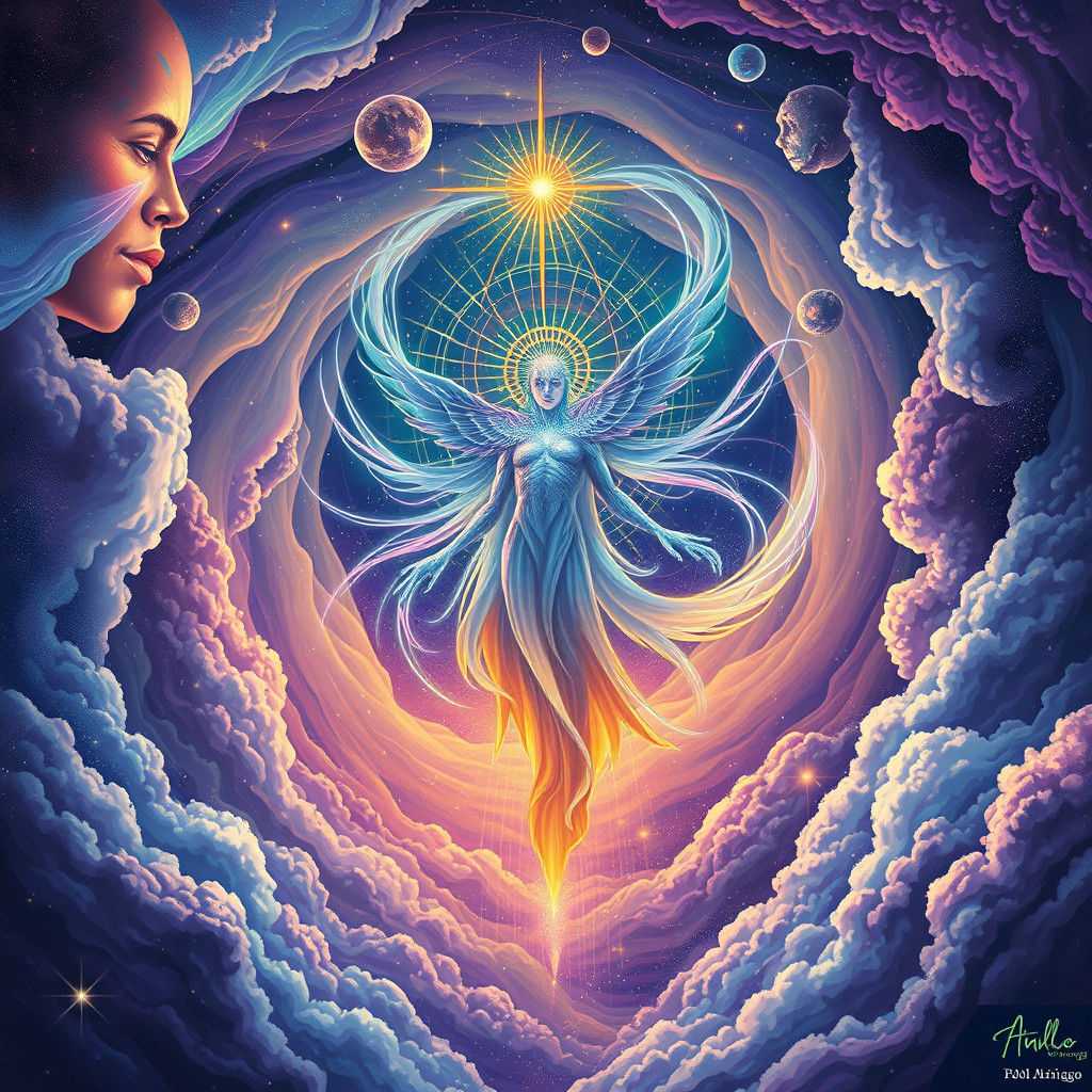 Ethereal Cosmic Entity in Holographic Illustration