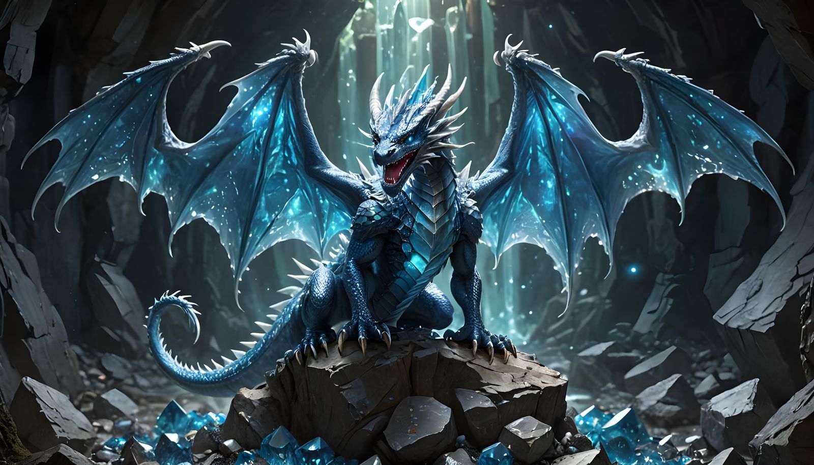 Crystal Glass Dragon in a Luminous Mine