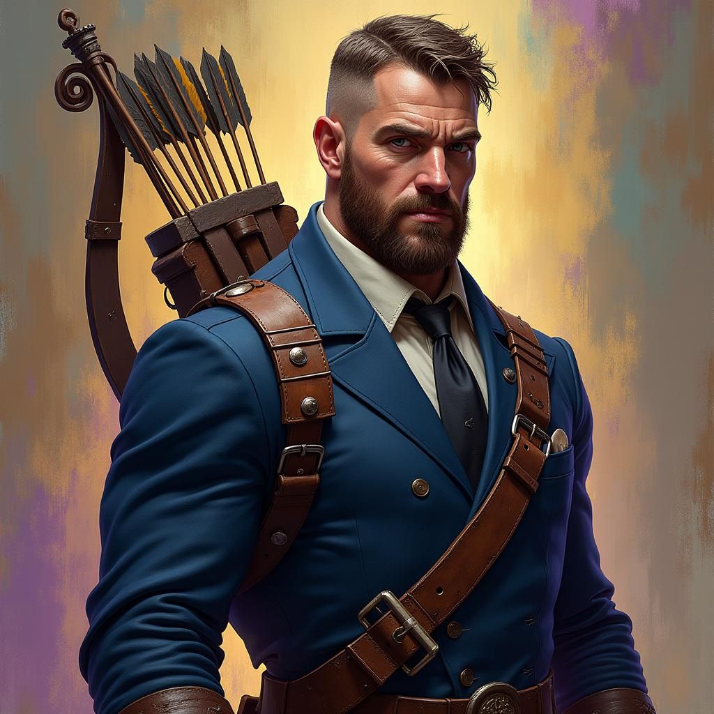 Man with Harp Bow in Hyperrealistic Style