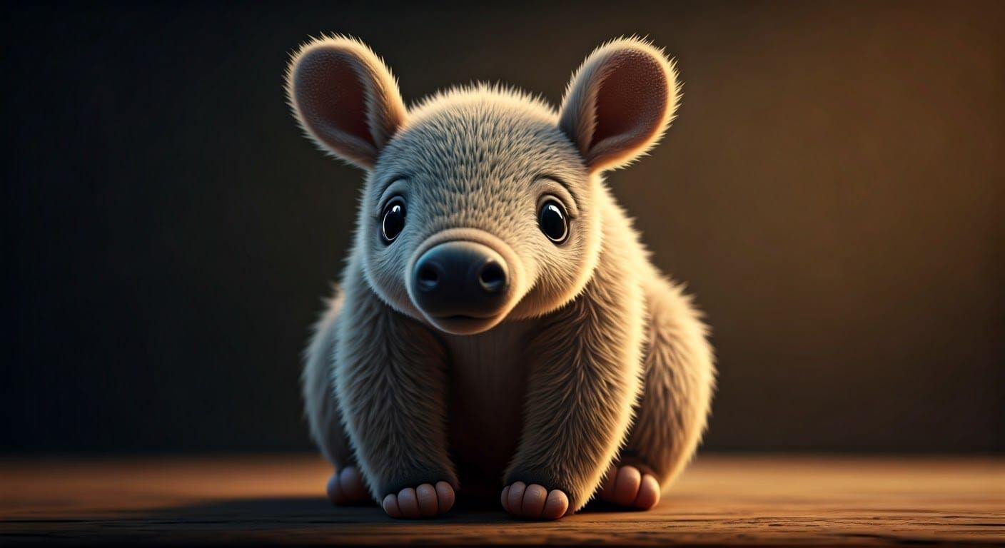 Whimsical Plush Aardvark Baby in Photorealistic Detail