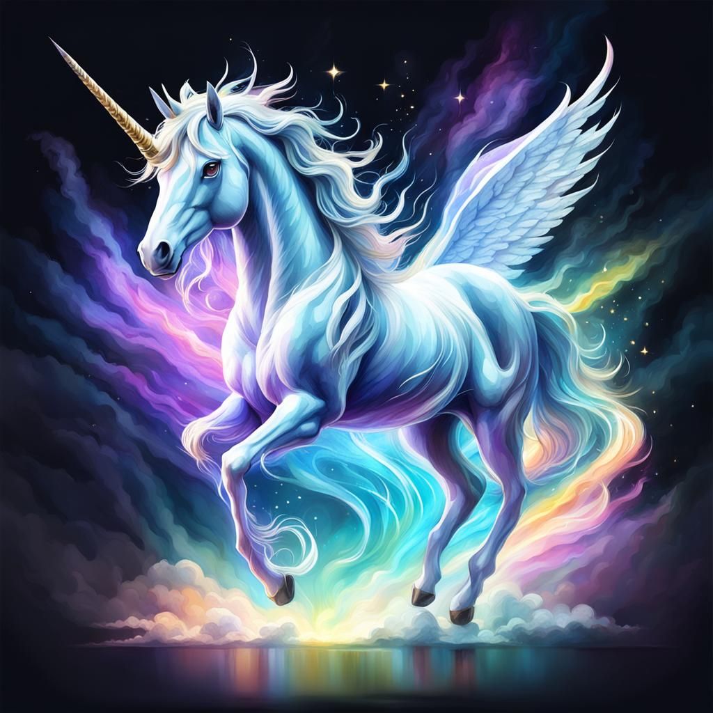 Ethereal Unicorn Ghost in Swirling Light
