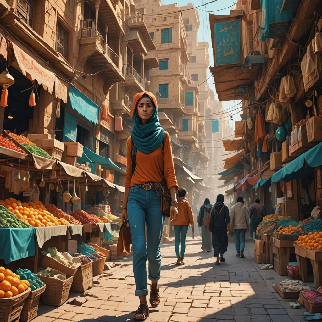 Woman in Blue Jeans in Ancient Cairo