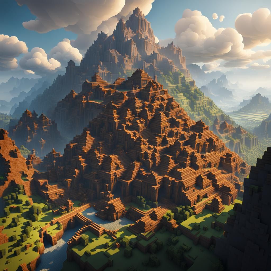 Minecraft Mountain Village: Epic Digital Matte Painting
