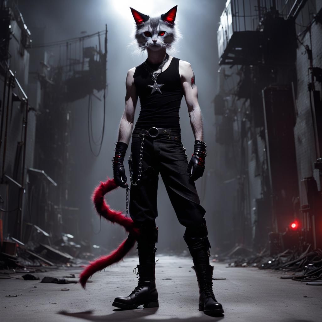 Gothic Cat-Boy Portrait in a Cinematic Film Still