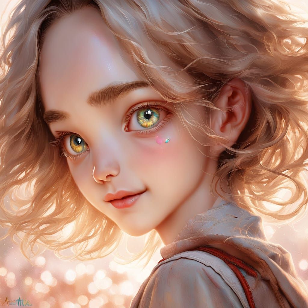 Beautiful Realistic Anime Woman with Gentle Smile and Sparkl...