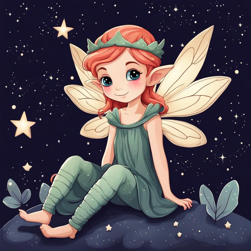 Cute Fairy Elf in Starry Sky