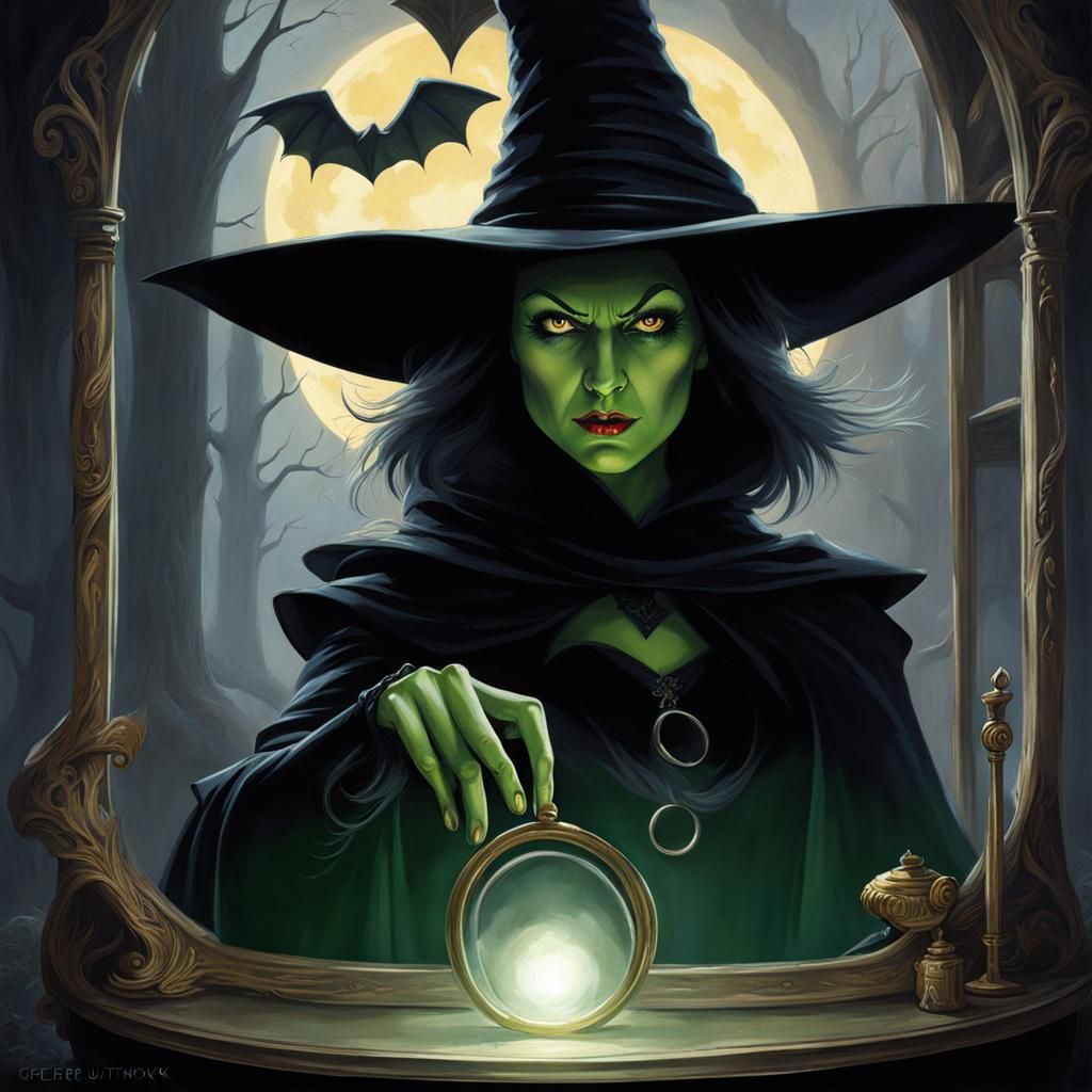 Sinister Wicked Witch in Magic Mirror
