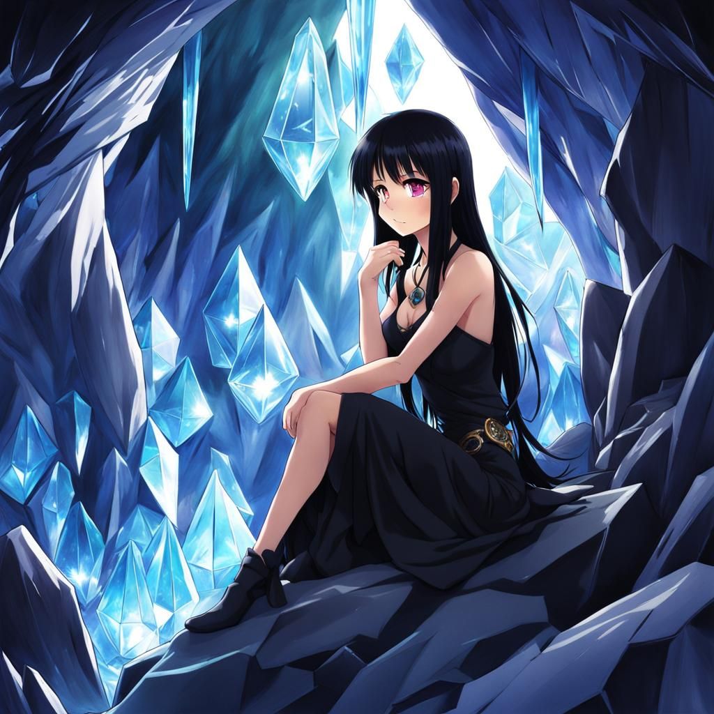 Girl in Crystal Cave: Anime Style Art