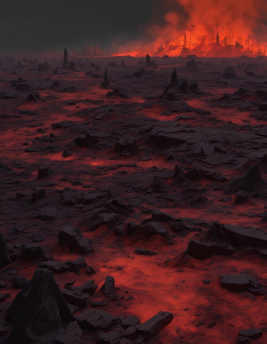 Dark Gothic Landscape with Lucifer Overlooking Onyx Desolati...