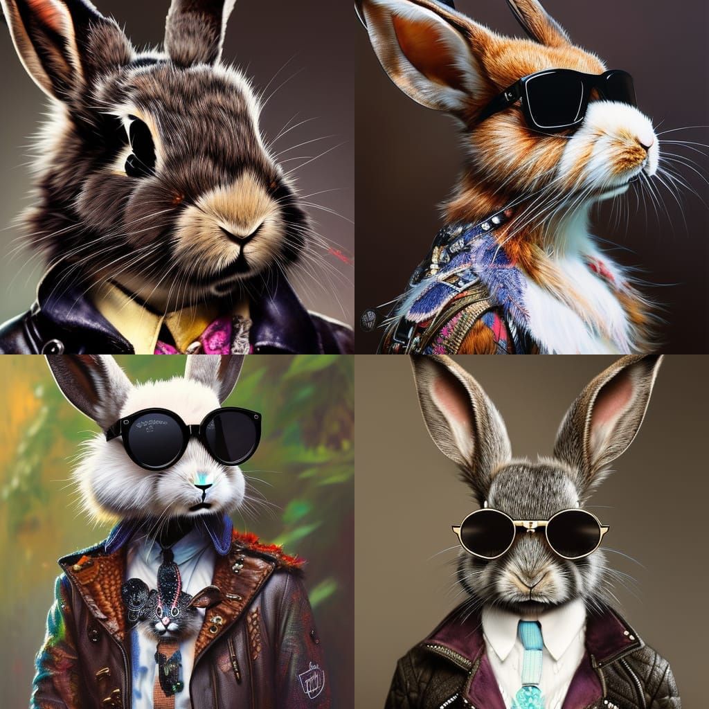 Hyperrealistic Punk Rabbit Portrait in Detailed Splash Art