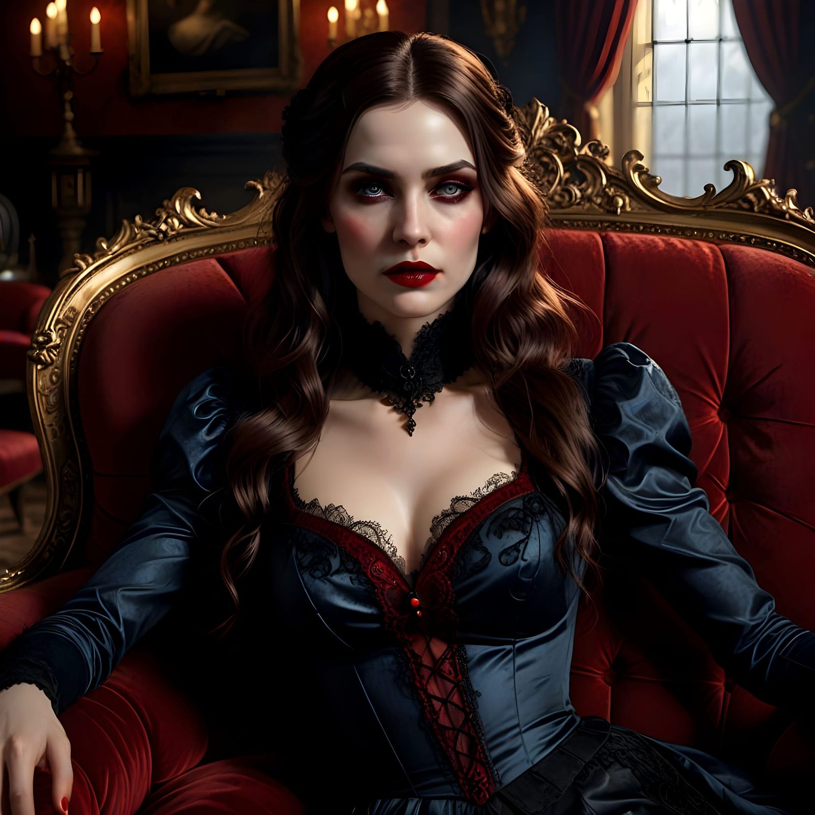 Ethereal Vampire Siren in Gothic Velvet Dreamscapes