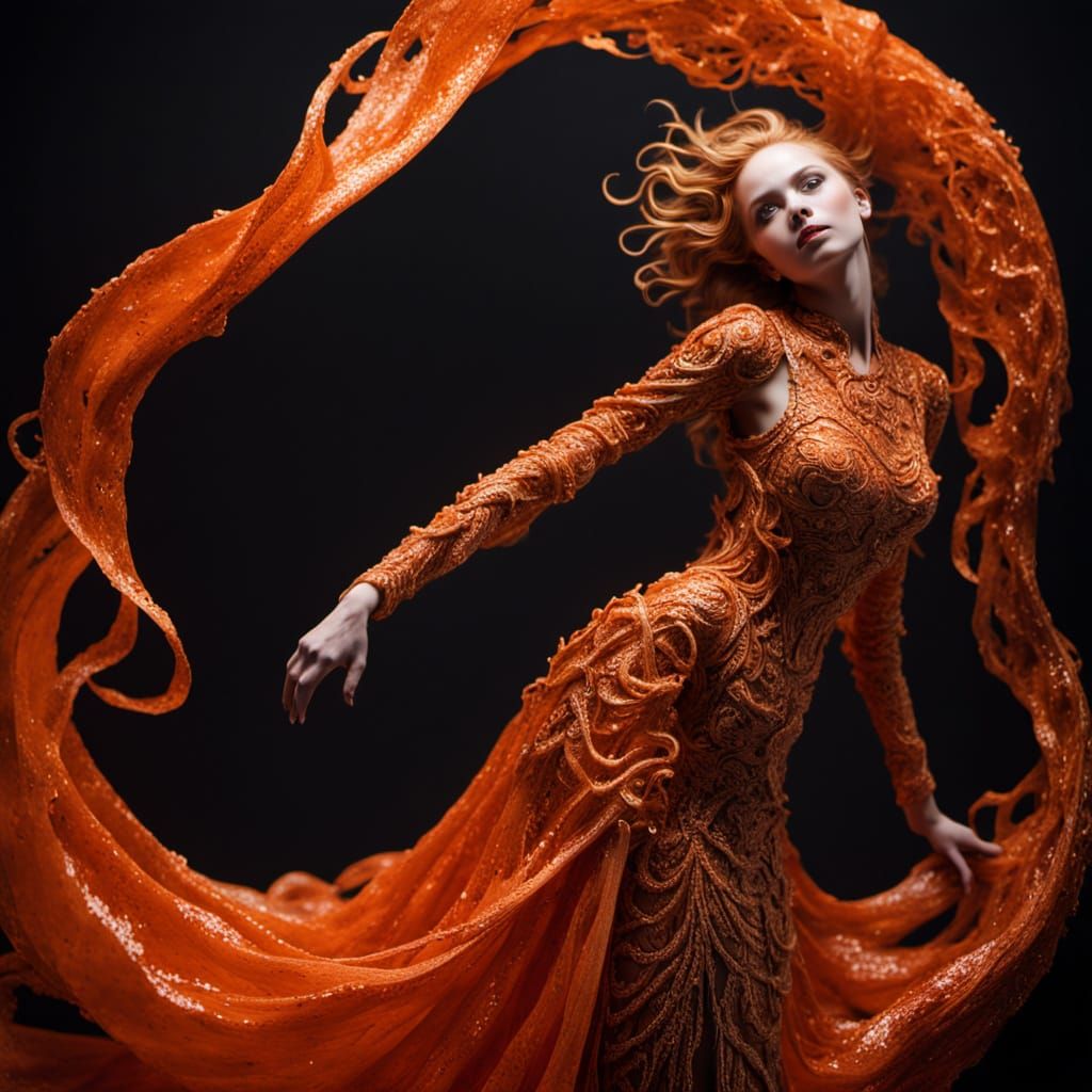 Surreal Dark Fantasy Porcelain Sculpture in Blood Orange Seq...