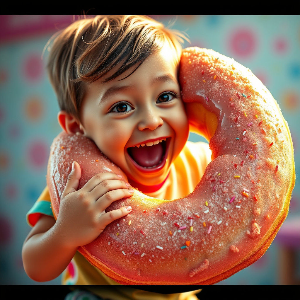 Child's Joy: Hyper-Realistic Giant Donut Delight