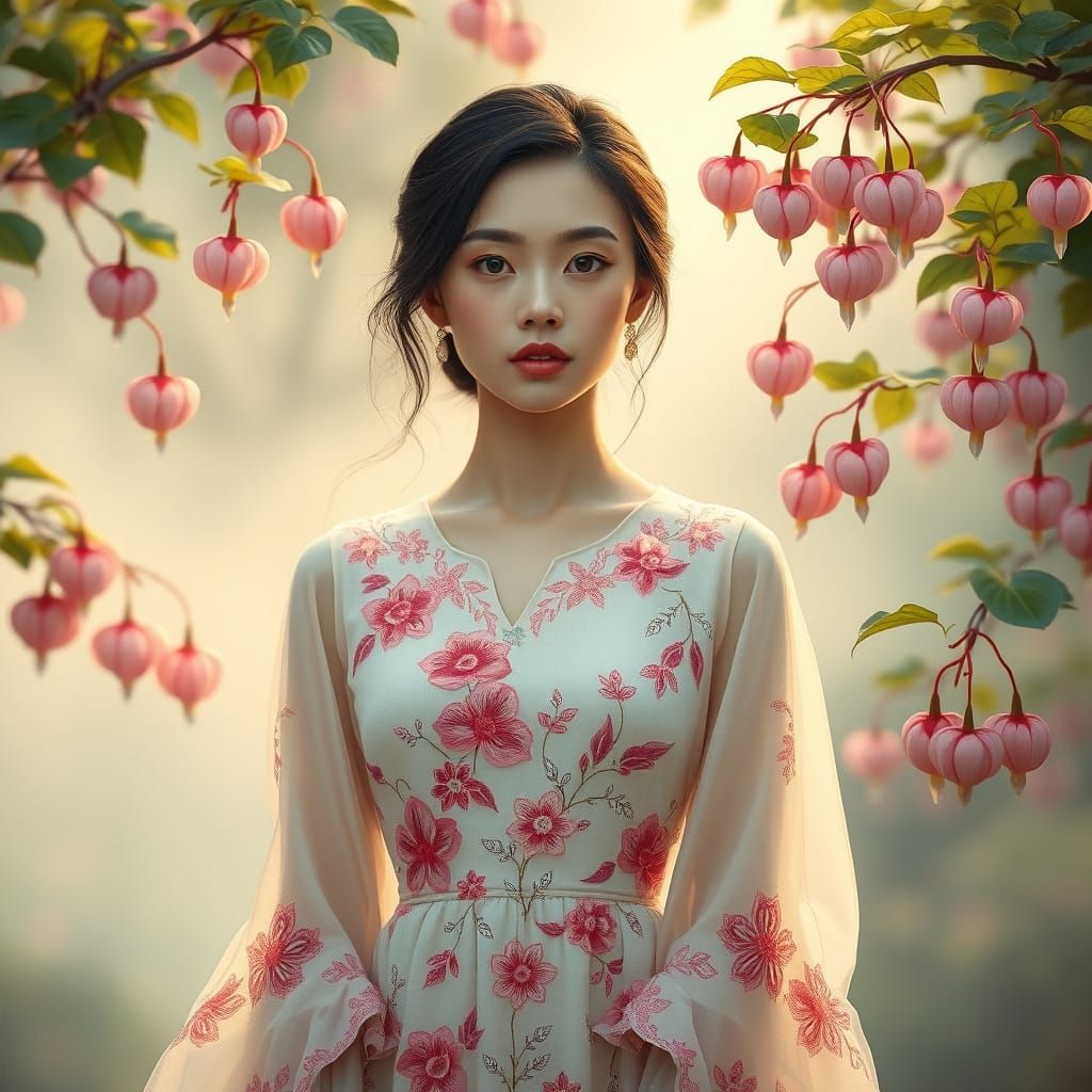 Ethereal Asian Woman in Floral Fantasy