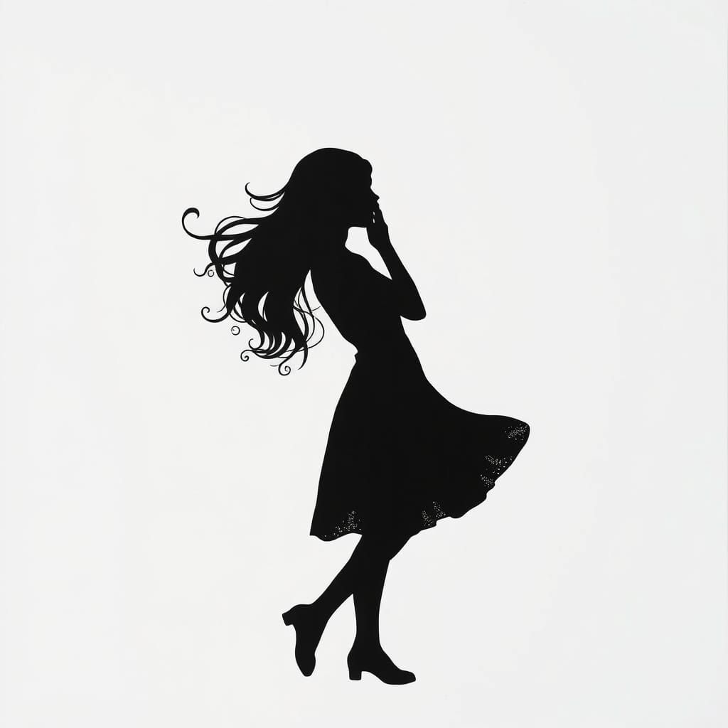 Minimalist Silhouette Kissing Girl in Abstract Fractal Style