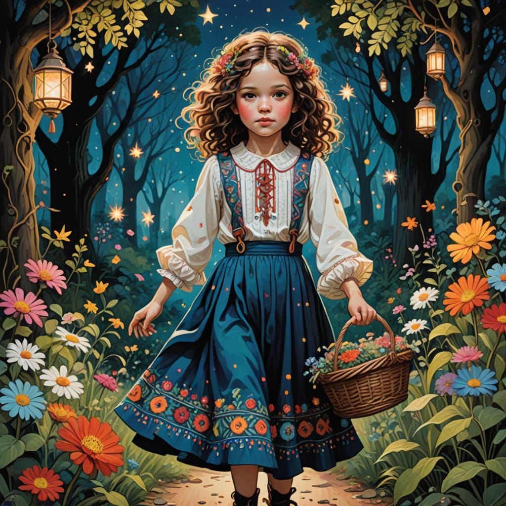 Whimsical Gypsy Girl in Enchanted Garden
