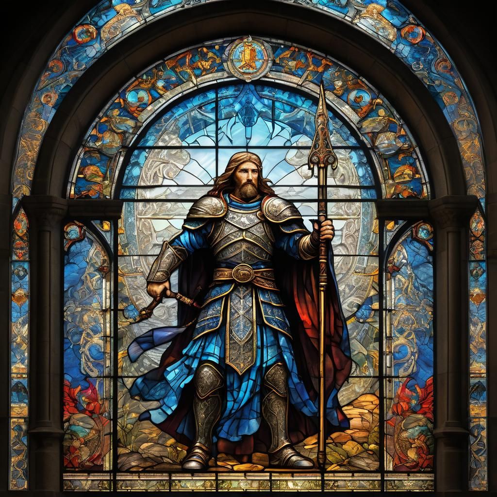 Stained Glass Warrior in Gothic Style