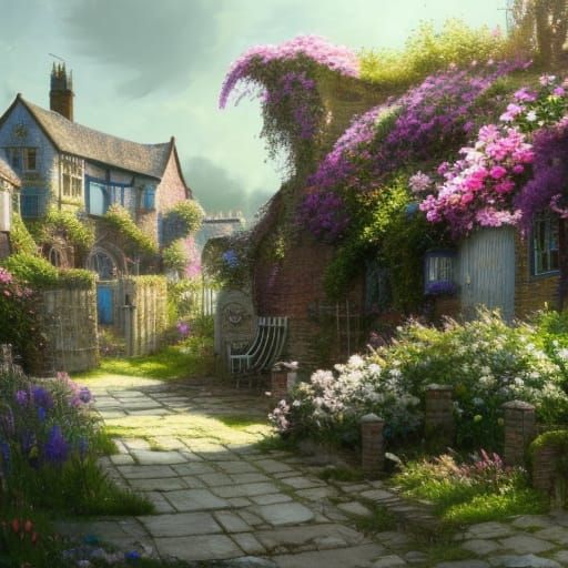 High Gothic Victorian Seaside Village with Flower Garden