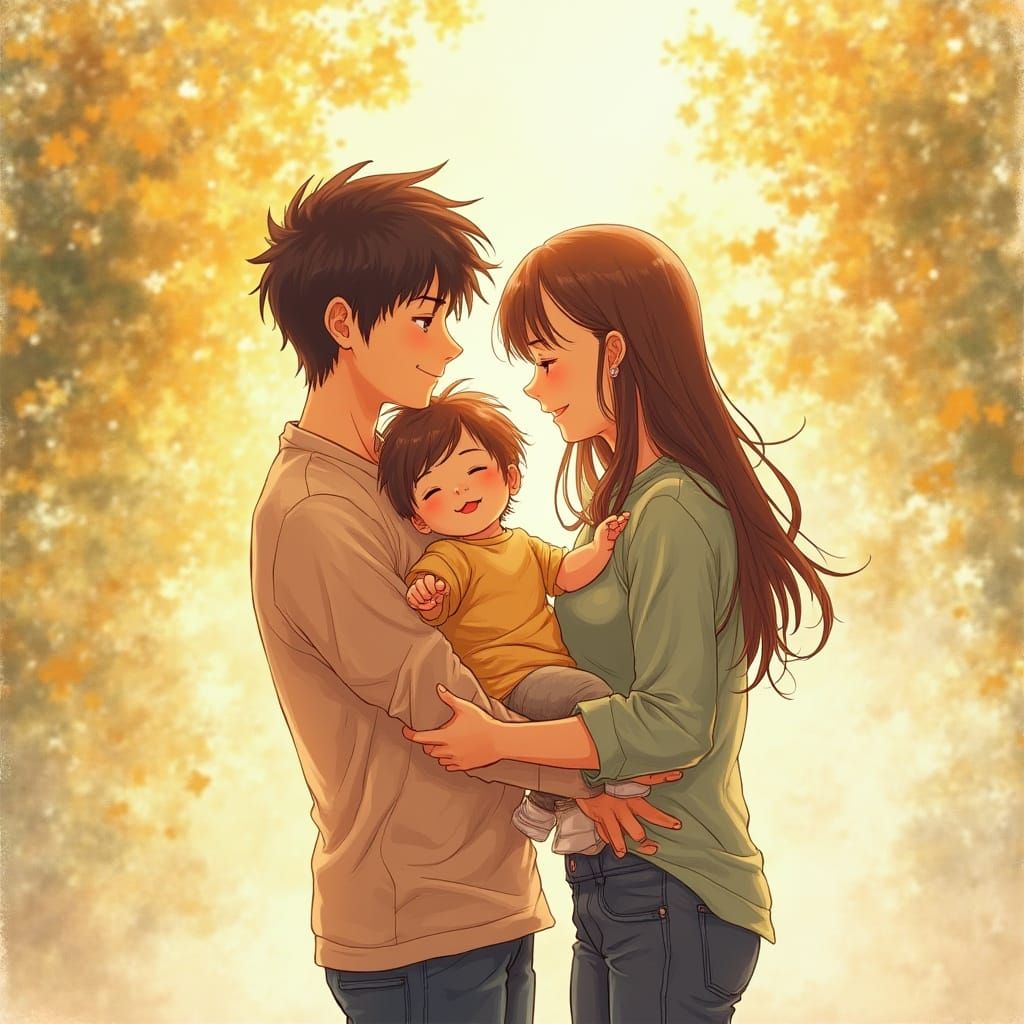 Loving Family Portrait in Anime Style