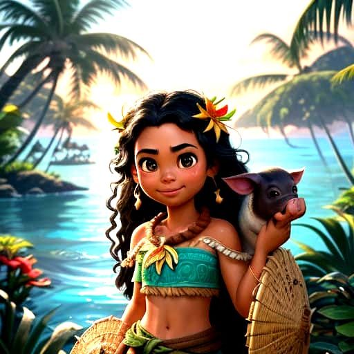 Moana and Pua in Vibrant Tropical Paradise