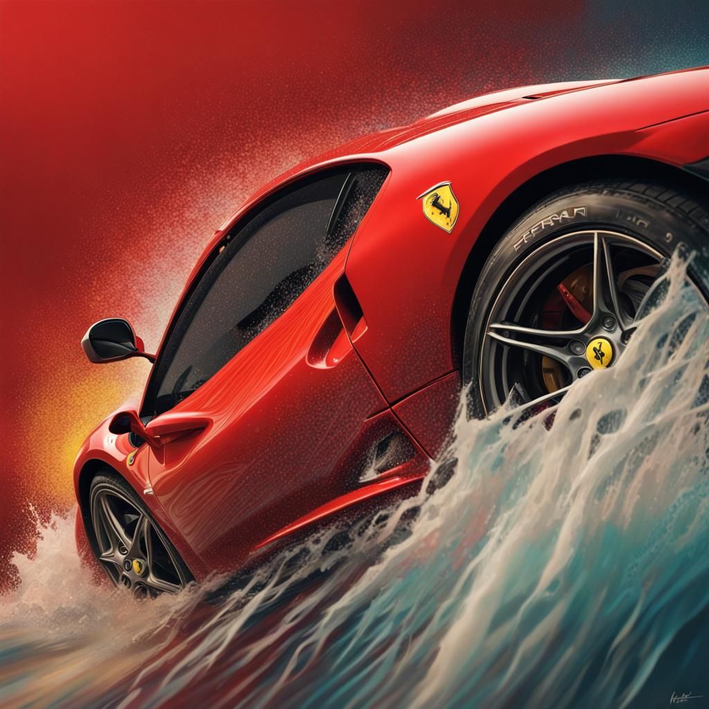 Hyperrealistic Ferrari Splash Art Concept