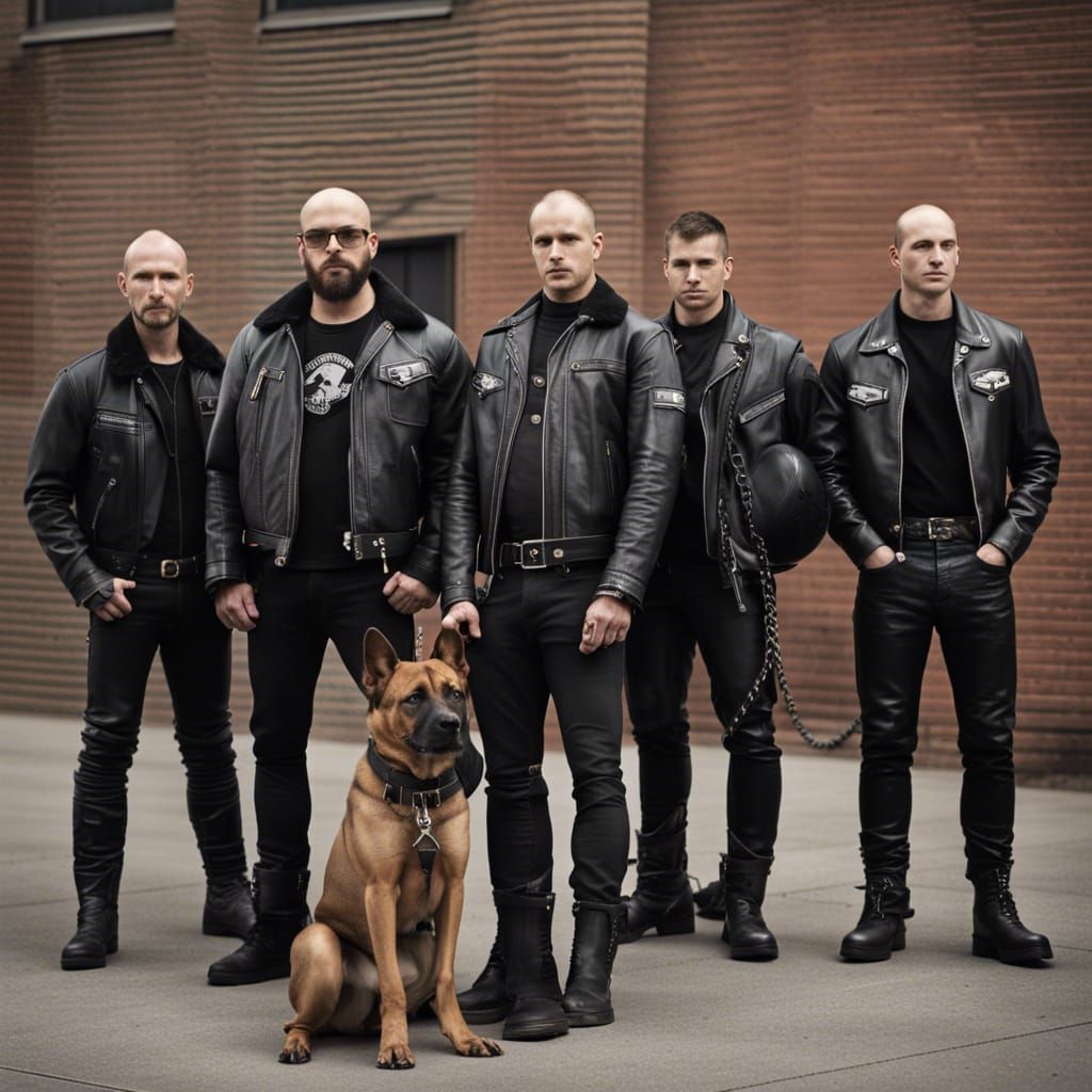 Skinhead Group with Guard Dog