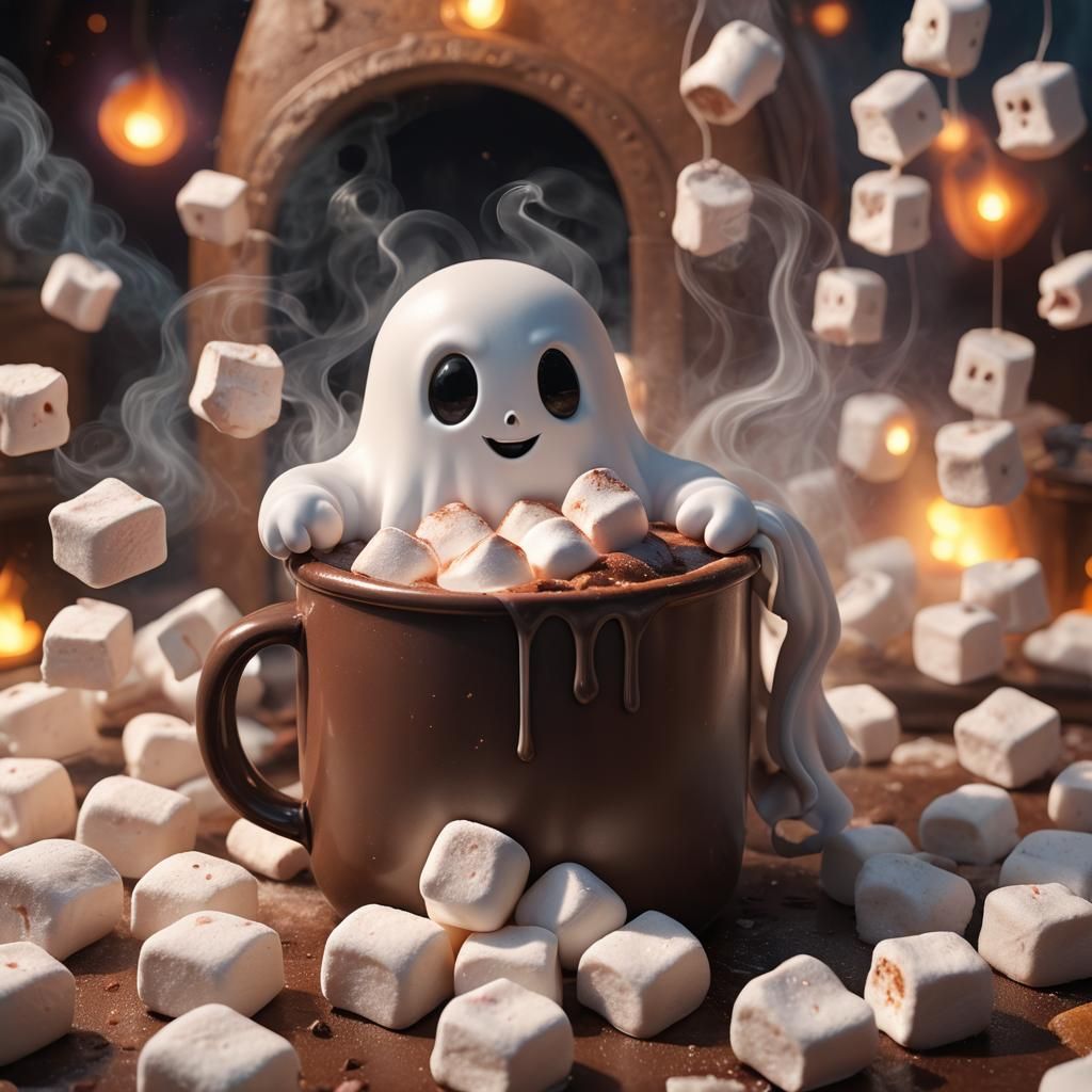Ghost Holding Marshmallow: Fantastical Digital Art