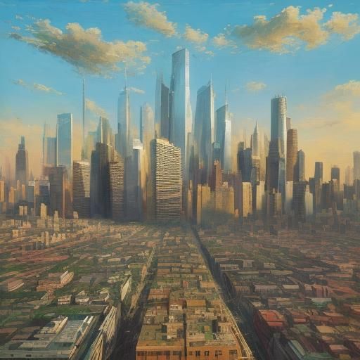 Hedgehog City Skyline in Impressionist Style