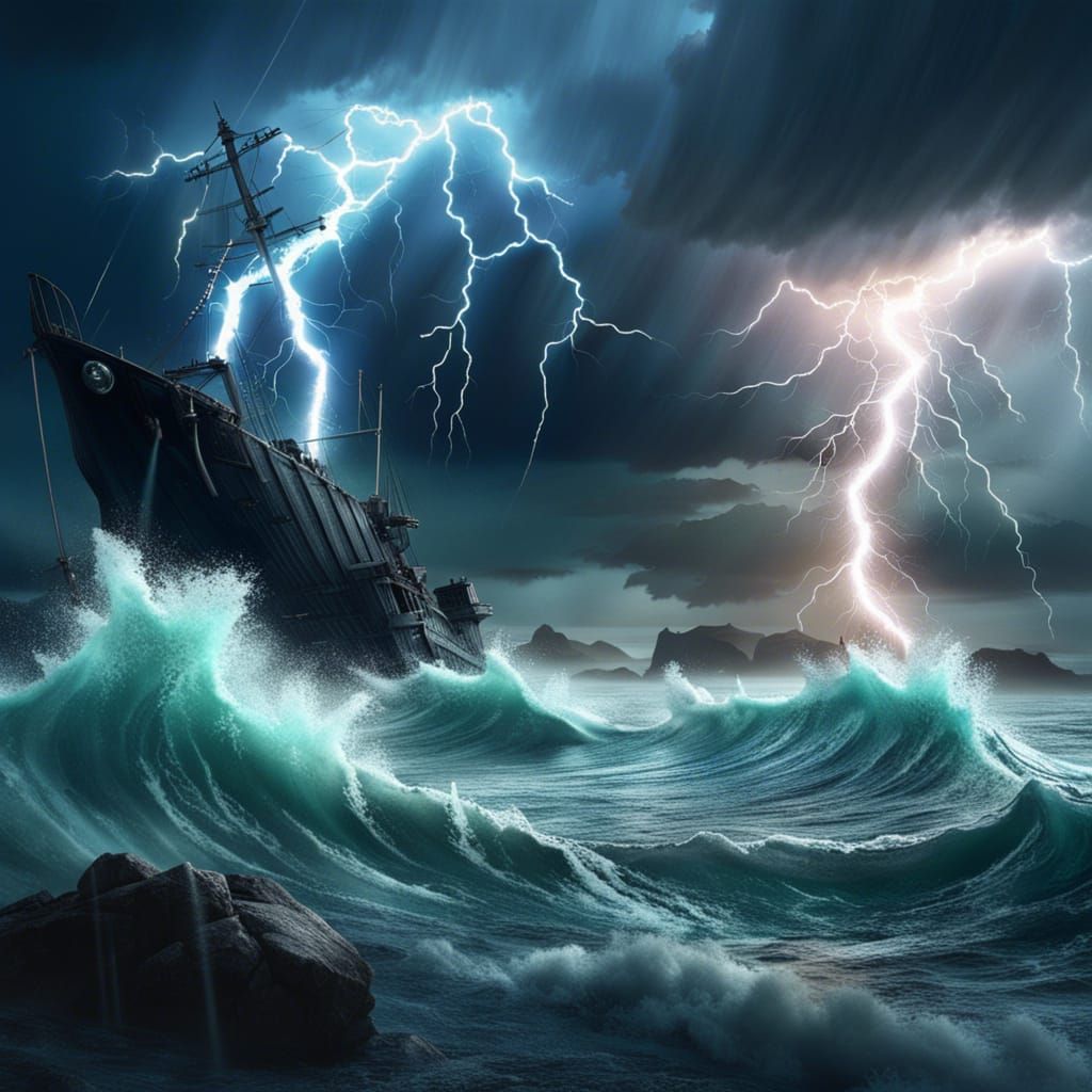 Frozen Ocean Ablaze with Lightning: Digital Matte Painting